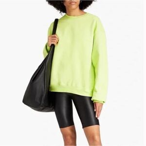 Good American Size L Boyfriend Crew Neck Sweatshirt in Electric Lime Neon Green